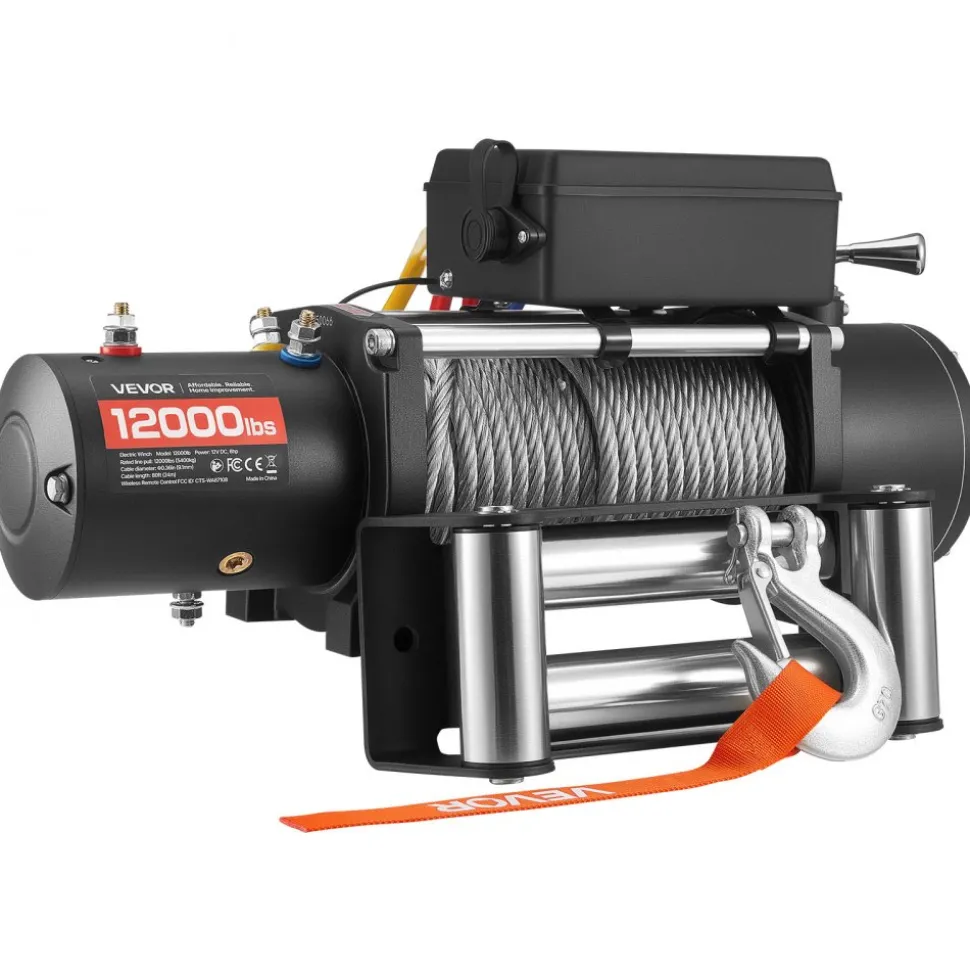 VEVOR Electric Winch, 12000 lbs Load Capacity, 12V DC Truck Winch with Φ0.36 in x 80 ft Steel Rope, Wireless & Wired Remote Control, IP55 Waterproof for Towing SUV Jeep Trailer Boat Off-Road Vehicle