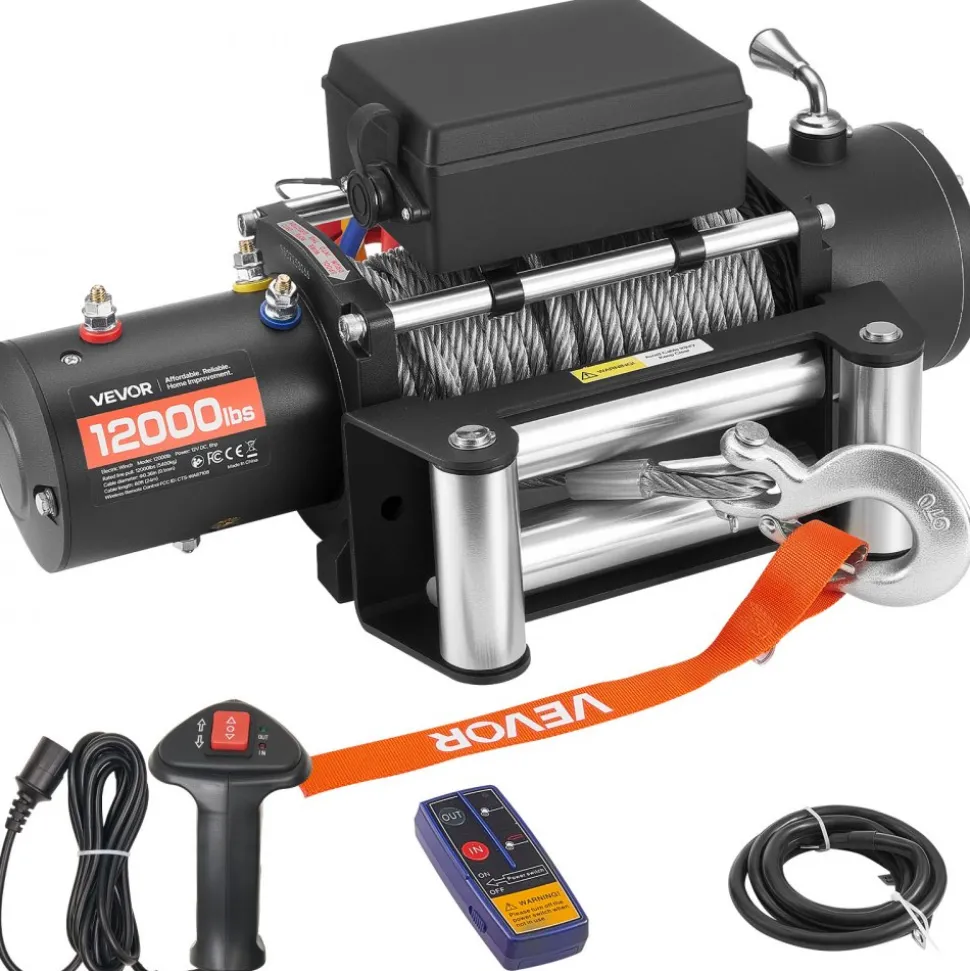 VEVOR Electric Winch, 12000 lbs Load Capacity, 12V DC Truck Winch with Φ0.36 in x 80 ft Steel Rope, Wireless & Wired Remote Control, IP55 Waterproof for Towing SUV Jeep Trailer Boat Off-Road Vehicle