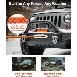 VEVOR Electric Winch, 12000 lbs Load Capacity, 12V DC Truck Winch with Φ0.36 in x 75.5 ft Synthetic Rope, Wireless & Wired Remote Control, IP55 Waterproof for Towing Off-Road SUV Jeep Trailer Boat