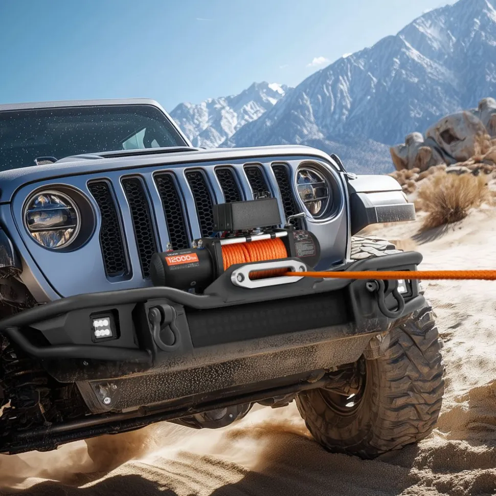 VEVOR Electric Winch, 12000 lbs Load Capacity, 12V DC Truck Winch with Φ0.36 in x 75.5 ft Synthetic Rope, Wireless & Wired Remote Control, IP55 Waterproof for Towing Off-Road SUV Jeep Trailer Boat
