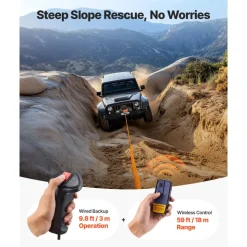 VEVOR Electric Winch, 13500 lbs Load Capacity, 12V DC Truck Winch with Φ3/8 in x 80 ft Synthetic Rope, Wireless & Wired Remote Control, Suitable for Towing Off-Road SUV Jeep Trailer Boat