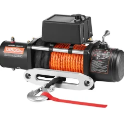VEVOR Electric Winch, 13500 lbs Load Capacity, 12V DC Truck Winch with Φ3/8 in x 80 ft Synthetic Rope, Wireless & Wired Remote Control, Suitable for Towing Off-Road SUV Jeep Trailer Boat
