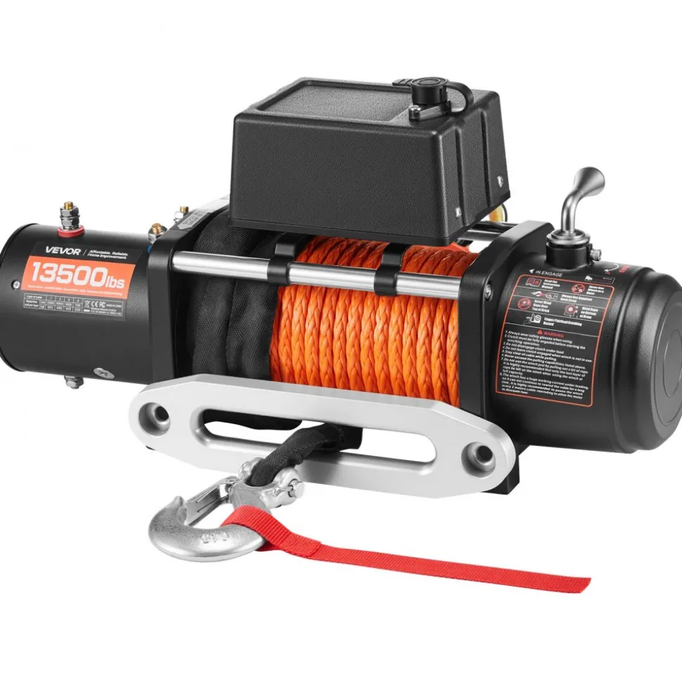 VEVOR Electric Winch, 13500 lbs Load Capacity, 12V DC Truck Winch with Φ3/8 in x 80 ft Synthetic Rope, Wireless & Wired Remote Control, Suitable for Towing Off-Road SUV Jeep Trailer Boat