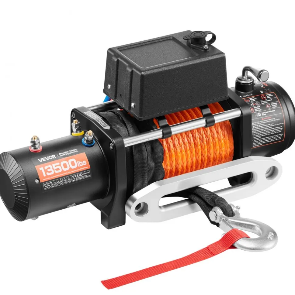 VEVOR Electric Winch, 13500 lbs Load Capacity, 12V DC Truck Winch with Φ3/8 in x 80 ft Synthetic Rope, Wireless & Wired Remote Control, Suitable for Towing Off-Road SUV Jeep Trailer Boat