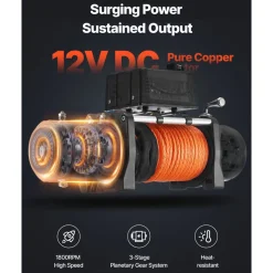VEVOR Electric Winch, 13500 lbs Load Capacity, 12V DC Truck Winch with Φ3/8 in x 80 ft Synthetic Rope, Wireless & Wired Remote Control, Suitable for Towing Off-Road SUV Jeep Trailer Boat