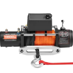 VEVOR Electric Winch, 13500 lbs Load Capacity, 12V DC Truck Winch with Φ3/8 in x 80 ft Synthetic Rope, Wireless & Wired Remote Control, Suitable for Towing Off-Road SUV Jeep Trailer Boat