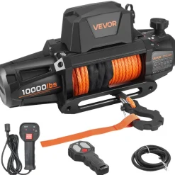 VEVOR Electric Winch, 10000 lbs Load Capacity, 12V DC Truck Winch with Φ7/20 in x 90 ft Synthetic Rope, Wireless & Wired Remote Control, IP68 Waterproof for Towing Off-Road SUV Jeep Trailer Boat
