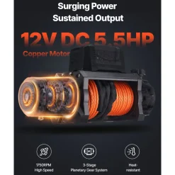 VEVOR Electric Winch, 10000 lbs Load Capacity, 12V DC Truck Winch with Φ7/20 in x 90 ft Synthetic Rope, Wireless & Wired Remote Control, IP68 Waterproof for Towing Off-Road SUV Jeep Trailer Boat