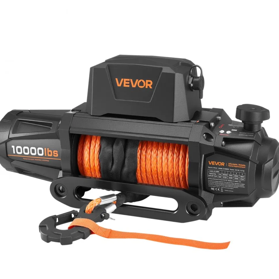 VEVOR Electric Winch, 10000 lbs Load Capacity, 12V DC Truck Winch with Φ7/20 in x 90 ft Synthetic Rope, Wireless & Wired Remote Control, IP68 Waterproof for Towing Off-Road SUV Jeep Trailer Boat