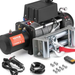 VEVOR Electric Winch, 13,500 lb, 12V DC Truck Winch with Φ3/8 in x 80 ft Steel Cable Roller Fairlead Wireless & Wired Remote Control, IP55 Waterproof for Towing Off-Road SUV Jeep Truck Trailer Boat