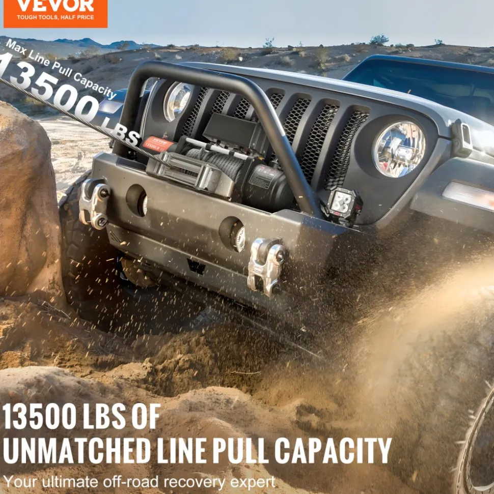 VEVOR Electric Winch, 13,500 lb, 12V DC Truck Winch with Φ3/8 in x 80 ft Steel Cable Roller Fairlead Wireless & Wired Remote Control, IP55 Waterproof for Towing Off-Road SUV Jeep Truck Trailer Boat