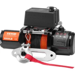 VEVOR Electric Winch, 6000 lb, 12V DC Truck Winch with Φ1/4 in x 55 ft Synthetic Rope Aluminum Fairlead Wireless & Wired Remote Control, IP55 Waterproof for Towing Off-Road SUV Truck Jeep Trailer Boat