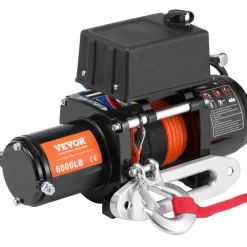 VEVOR Electric Winch, 6000 lb, 12V DC Truck Winch with Φ1/4 in x 55 ft Synthetic Rope Aluminum Fairlead Wireless & Wired Remote Control, IP55 Waterproof for Towing Off-Road SUV Truck Jeep Trailer Boat