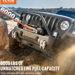 VEVOR Electric Winch, 6000 lb, 12V DC Truck Winch with Φ1/4 in x 55 ft Synthetic Rope Aluminum Fairlead Wireless & Wired Remote Control, IP55 Waterproof for Towing Off-Road SUV Truck Jeep Trailer Boat