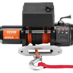 VEVOR Electric Winch, 6000 lb, 12V DC Truck Winch with Φ1/4 in x 55 ft Synthetic Rope Aluminum Fairlead Wireless & Wired Remote Control, IP55 Waterproof for Towing Off-Road SUV Truck Jeep Trailer Boat
