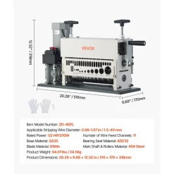 VEVOR Electric Wire Stripper Machine, 0.06-1.57 in, 11 Channel Automatic Copper Cable Stripper,  370W Wire Stripper Tool with Manual Hand Crank Mode, Emergency Stop Button, for Scrap Copper Recycling