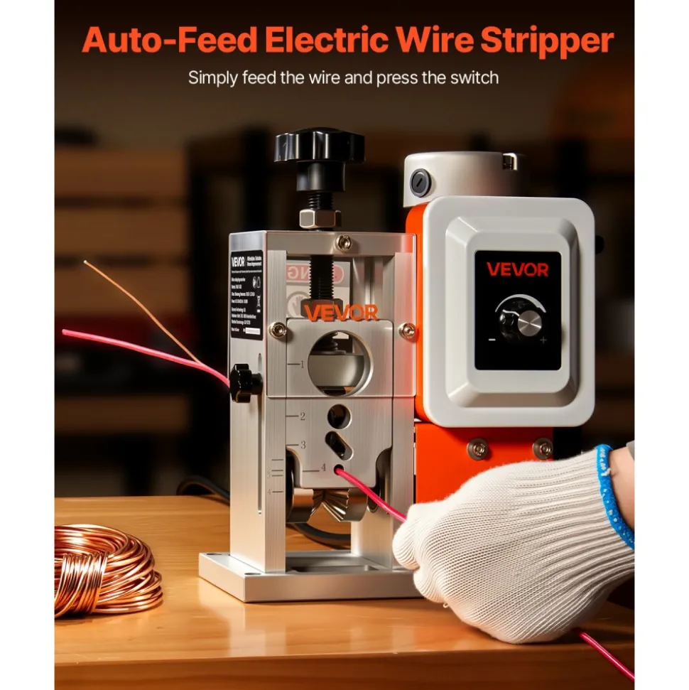 VEVOR Electric Wire Stripping Machine, 0.06-1.57 in, 400W Automatic Motorized Cable Stripper, 9.84 IPS (15 m/min) Wire Peeler with Blades, V-Shaped Rollers, Cooling Fan, for Scrap Copper Recycling