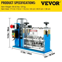 VEVOR Electric Wire Stripping Machine, 370W 0.06 inch -1.5 inch Automatic Motorized Cable Stripper with 75 ft/min Speed, 11 Channels 10 Blades Strip Machinery, Scrap Handling Tool for Recycling Copper