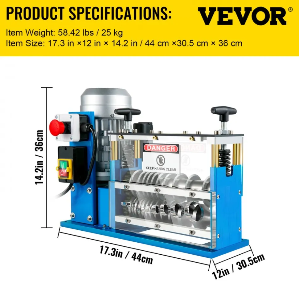 VEVOR Electric Wire Stripping Machine, 370W 0.06 inch -1.5 inch Automatic Motorized Cable Stripper with 75 ft/min Speed, 11 Channels 10 Blades Strip Machinery, Scrap Handling Tool for Recycling Copper