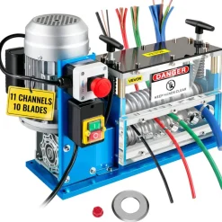 VEVOR Electric Wire Stripping Machine, 370W 0.06 inch -1.5 inch Automatic Motorized Cable Stripper with 75 ft/min Speed, 11 Channels 10 Blades Strip Machinery, Scrap Handling Tool for Recycling Copper