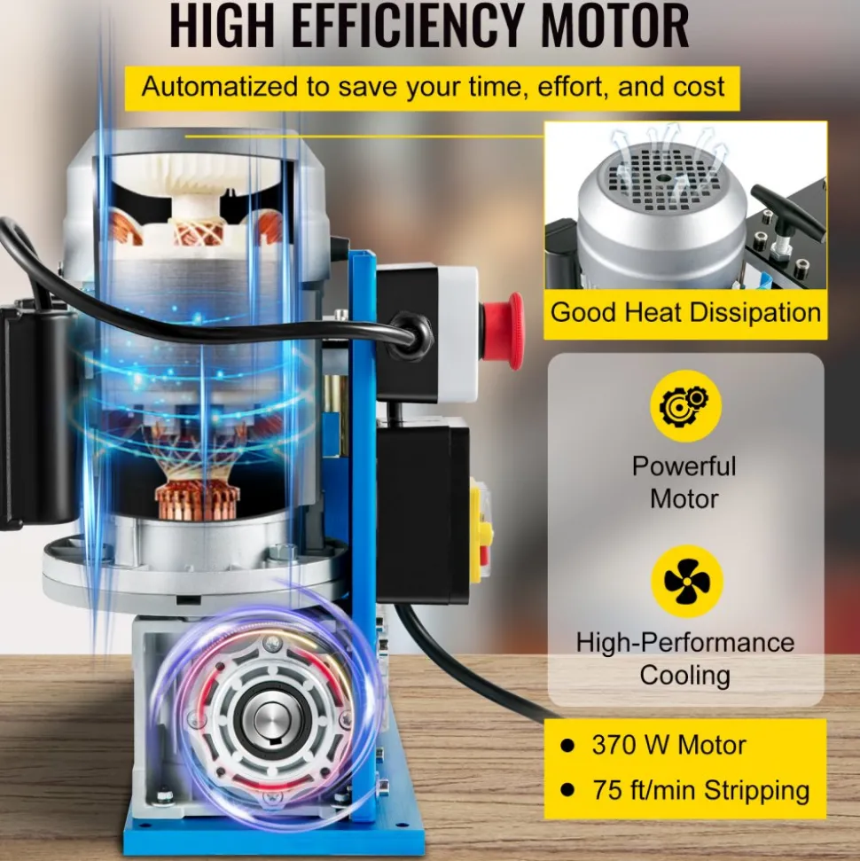 VEVOR Electric Wire Stripping Machine, 370W 0.06 inch -1.5 inch Automatic Motorized Cable Stripper with 75 ft/min Speed, 11 Channels 10 Blades Strip Machinery, Scrap Handling Tool for Recycling Copper
