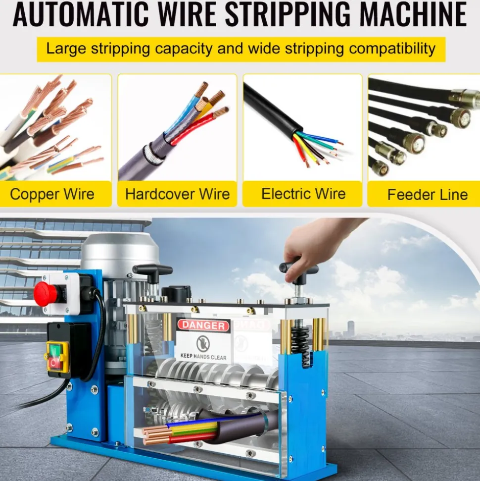 VEVOR Electric Wire Stripping Machine, 370W 0.06 inch -1.5 inch Automatic Motorized Cable Stripper with 75 ft/min Speed, 11 Channels 10 Blades Strip Machinery, Scrap Handling Tool for Recycling Copper