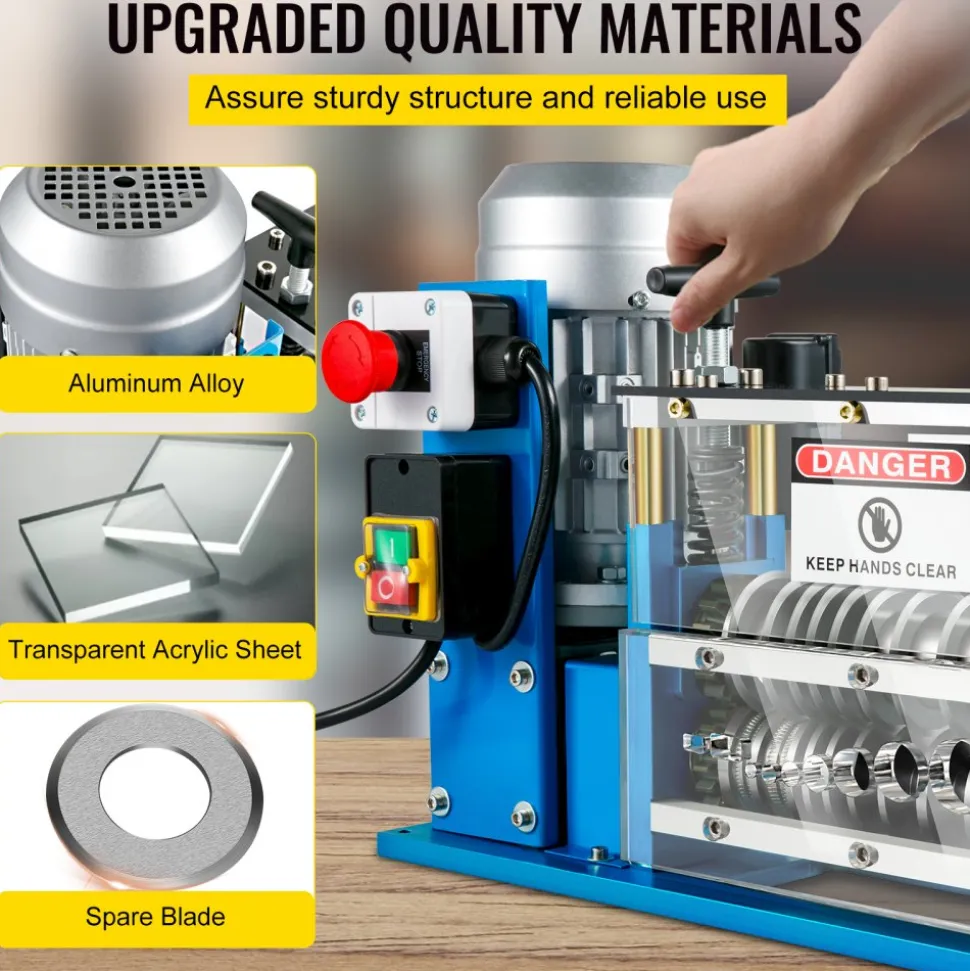 VEVOR Electric Wire Stripping Machine, 370W 0.06 inch -1.5 inch Automatic Motorized Cable Stripper with 75 ft/min Speed, 11 Channels 10 Blades Strip Machinery, Scrap Handling Tool for Recycling Copper