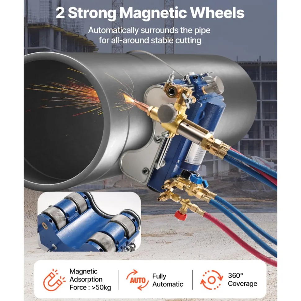 VEVOR Electromagnetic Gas Pipe Cutting Machine, 2"-30"/Min Automatic Pipe Beveler for 0.2"-4" Thick Tube, Features 3 Tips & Adjustable Angles, Torch Burner Beveler, Magnetic Gas Machine 110V CG2-11C