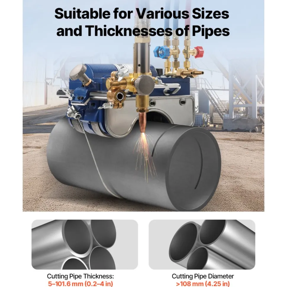 VEVOR Electromagnetic Gas Pipe Cutting Machine, 2"-30"/Min Automatic Pipe Beveler for 0.2"-4" Thick Tube, Features 3 Tips & Adjustable Angles, Torch Burner Beveler, Magnetic Gas Machine 110V CG2-11C