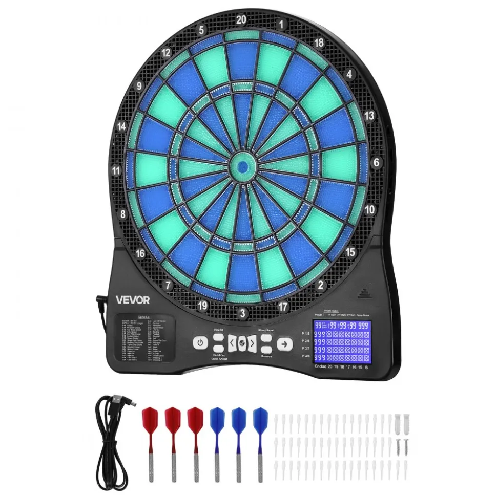 VEVOR Electronic Dart Board, LED-Illuminated Target Dartboard with 48 Games & 500+ Variations, Includes 6 Dart Shafts with Flights & 50 Soft Tips, Cricket Scoring LCD Screen - Supports Up to 8 Players