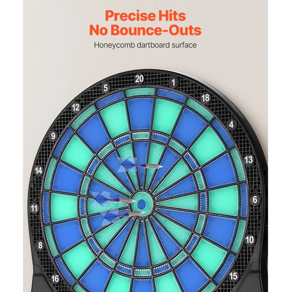 VEVOR Electronic Dart Board, LED-Illuminated Target Dartboard with 48 Games & 500+ Variations, Includes 6 Dart Shafts with Flights & 50 Soft Tips, Cricket Scoring LCD Screen - Supports Up to 8 Players