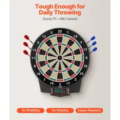 VEVOR Electronic Dart Board, 15.5" Target Dartboard with 43 Games & 320+ Variations for Up to 8 Players, 6 Dart Shafts with Flights & 50 Soft Tips, Color LCD Scoring Screen for Home Party Game Room
