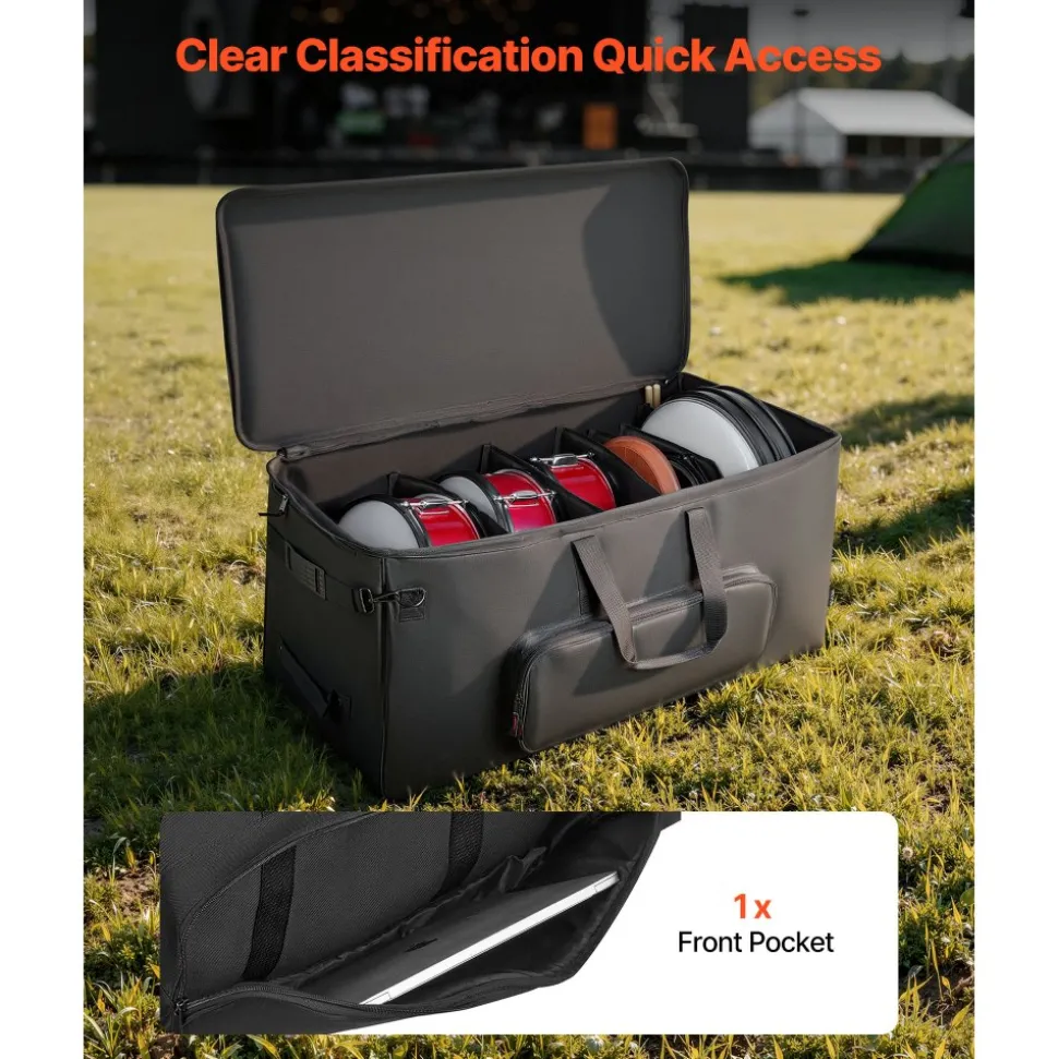 VEVOR Electronic Drum Kit Bag, 600D, Padded Drum Bag with Wheels, Large 36.2 x 16.5 x 16.1 in Interior, Lightweight Travel Case with Detachable Dividers, Multiple Pockets, for Electric Drums, Black