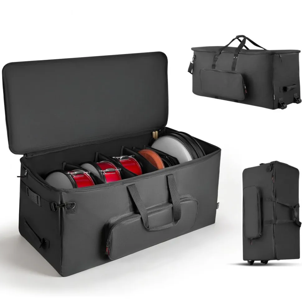 VEVOR Electronic Drum Kit Bag, 600D, Padded Drum Bag with Wheels, Large 36.2 x 16.5 x 16.1 in Interior, Lightweight Travel Case with Detachable Dividers, Multiple Pockets, for Electric Drums, Black
