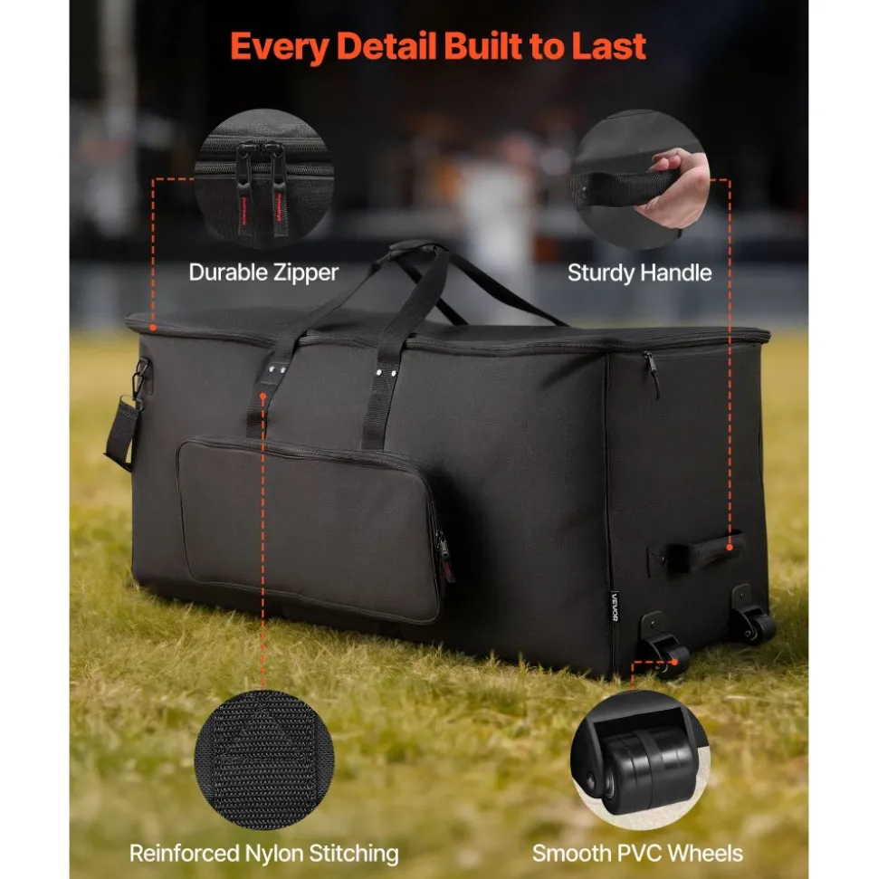 VEVOR Electronic Drum Kit Bag, 600D, Padded Drum Bag with Wheels, Large 36.2 x 16.5 x 16.1 in Interior, Lightweight Travel Case with Detachable Dividers, Multiple Pockets, for Electric Drums, Black