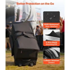 VEVOR Electronic Drum Kit Bag, 600D, Padded Drum Bag with Wheels, Large 36.2 x 16.5 x 16.1 in Interior, Lightweight Travel Case with Detachable Dividers, Multiple Pockets, for Electric Drums, Black