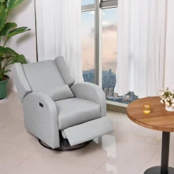 VEVOR Electronic Power Recliner and Swivel Glider, 250 lbs Weight Capacity Swivel Glider Recliner Chair with USB Port, Polyester Surface Swivel Rocker Recliner  for Living Room, Bedroom, Light Gray