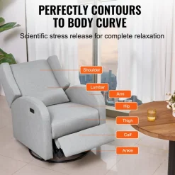 VEVOR Electronic Power Recliner and Swivel Glider, 250 lbs Weight Capacity Swivel Glider Recliner Chair with USB Port, Polyester Surface Swivel Rocker Recliner  for Living Room, Bedroom, Light Gray