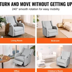 VEVOR Electronic Power Recliner and Swivel Glider, 250 lbs Weight Capacity Swivel Glider Recliner Chair with USB Port, Polyester Surface Swivel Rocker Recliner  for Living Room, Bedroom, Light Gray