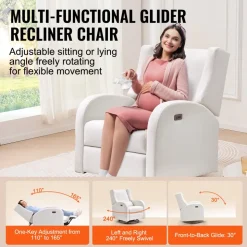 VEVOR Electronic Power Recliner and Swivel Glider, 250 lbs Weight Capacity Swivel Glider Recliner Chair with USB Port, Polyester Surface Swivel Rocker Recliner  for Living Room, Bedroom,  Off White