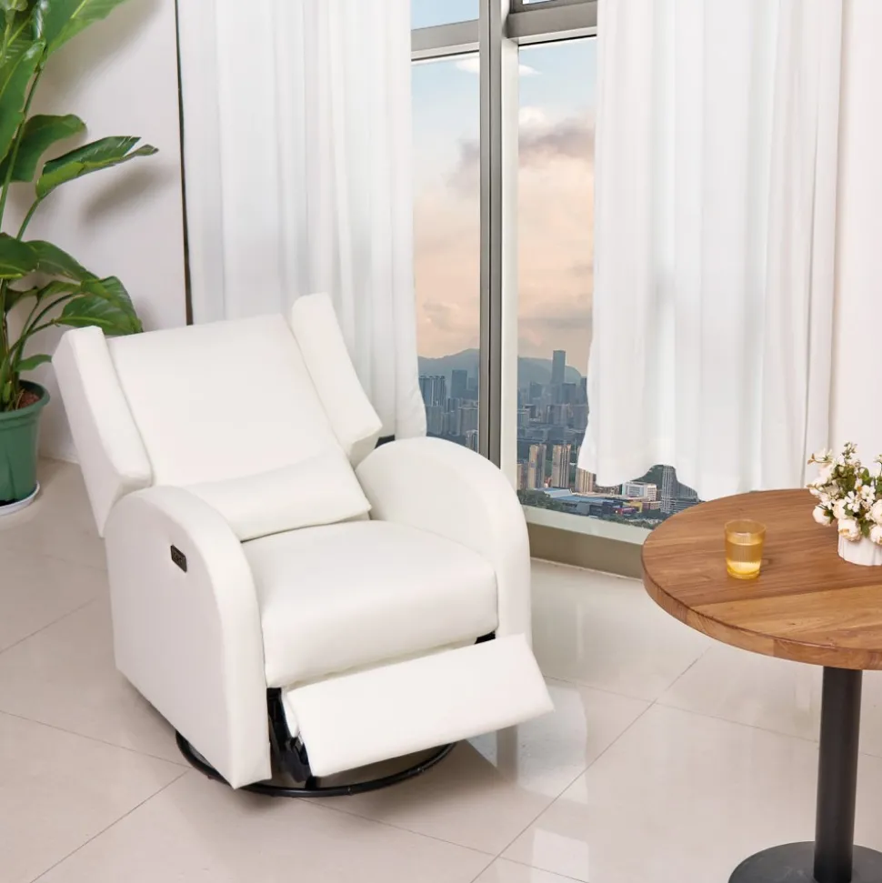 VEVOR Electronic Power Recliner and Swivel Glider, 250 lbs Weight Capacity Swivel Glider Recliner Chair with USB Port, Polyester Surface Swivel Rocker Recliner for Living Room, Bedroom, Off White