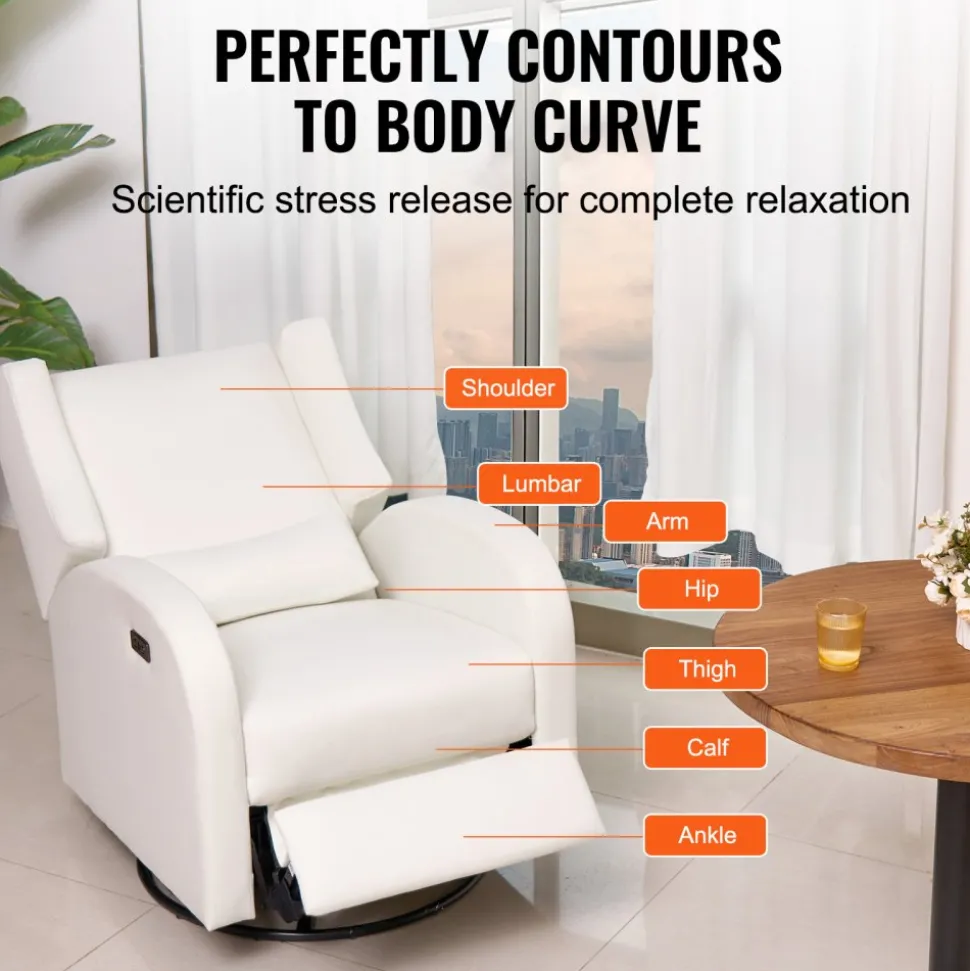 VEVOR Electronic Power Recliner and Swivel Glider, 250 lbs Weight Capacity Swivel Glider Recliner Chair with USB Port, Polyester Surface Swivel Rocker Recliner for Living Room, Bedroom, Off White