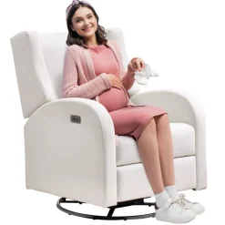 VEVOR Electronic Power Recliner and Swivel Glider, 250 lbs Weight Capacity Swivel Glider Recliner Chair with USB Port, Polyester Surface Swivel Rocker Recliner for Living Room, Bedroom, Off White
