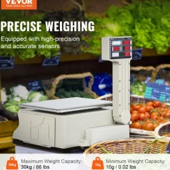 VEVOR Electronic Price Computing Scale, 66 LB Digital Deli Weight Scales, LCD & LED Digital Commercial Food Fruit Meat Produce Counting Weight, for Retail Store, Kitchen, Restaurant Market, and Farmer