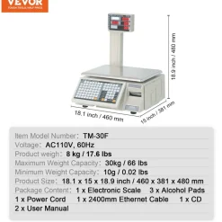 VEVOR Electronic Price Computing Scale, 66 LB Digital Deli Weight Scales, LCD & LED Digital Commercial Food Fruit Meat Produce Counting Weight, for Retail Store, Kitchen, Restaurant Market, and Farmer