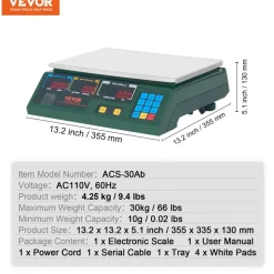 VEVOR Electronic Price Computing Scale, 66 LB Digital Deli Weight Scales, LED Digital Commercial Food Fruit Meat Produce Counting Weight, for Retail Outlet Store, Kitchen, Restaurant Market, Farmer