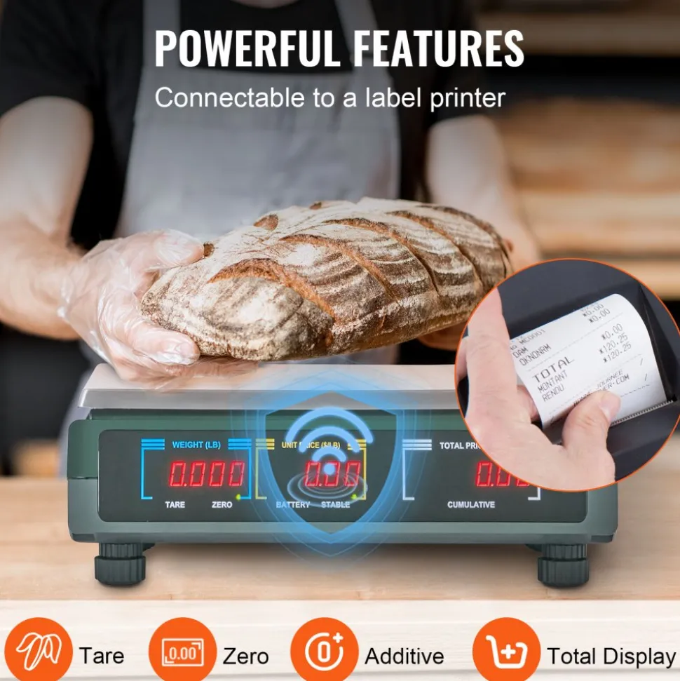 VEVOR Electronic Price Computing Scale, 66 LB Digital Deli Weight Scales, LED Digital Commercial Food Fruit Meat Produce Counting Weight, for Retail Outlet Store, Kitchen, Restaurant Market, Farmer