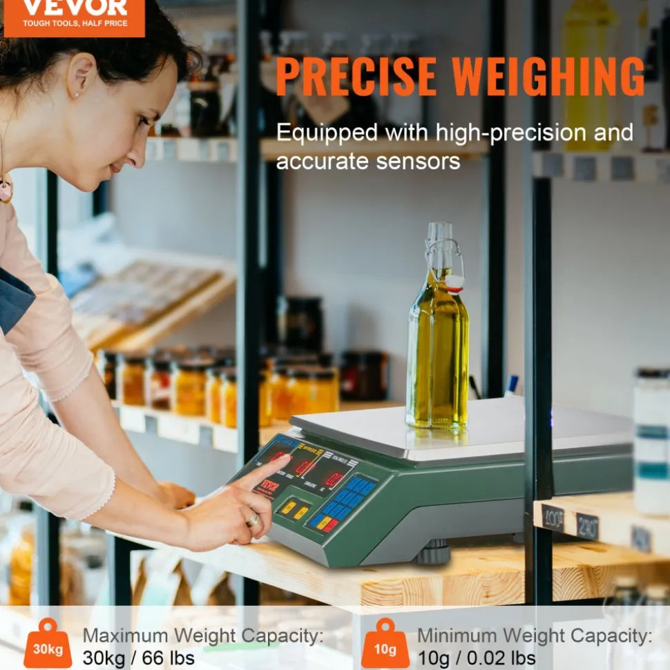 VEVOR Electronic Price Computing Scale, 66 LB Digital Deli Weight Scales, LED Digital Commercial Food Fruit Meat Produce Counting Weight, for Retail Outlet Store, Kitchen, Restaurant Market, Farmer