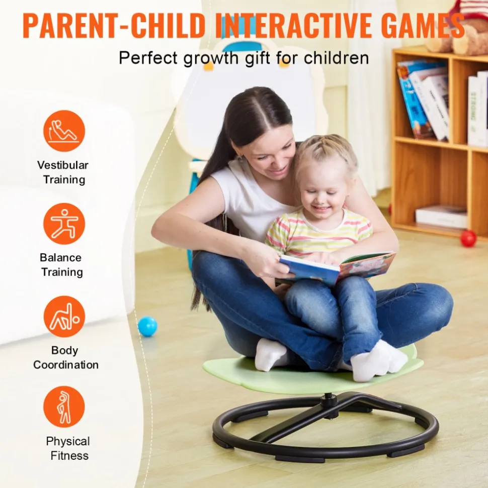VEVOR Elephant Kids Swivel Chair, 220 LBS Capacity, 360° Spinning Chair, Autistic Kids Sensory Toy Chair with Non-Slip Metal Base, Toddler Sit and Spin Chair for Coordination Balance Focus Green