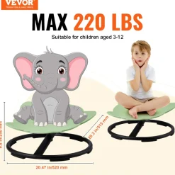 VEVOR Elephant Kids Swivel Chair, 220 LBS Capacity, 360° Spinning Chair, Autistic Kids Sensory Toy Chair with Non-Slip Metal Base, Toddler Sit and Spin Chair for Coordination Balance Focus Green